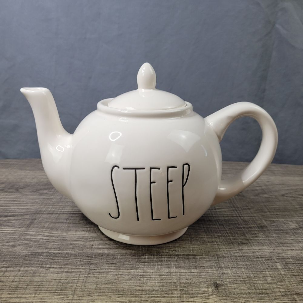 Rae Dunn Artisan Collection Farmhouse White Ceramic Steep Teapot